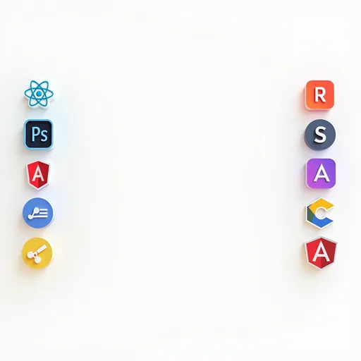 Prompt: A clean white background website layout with colorful, semi-transparent educational-themed thumbnails and icons aligned on the left and right sides. The center area should be completely blank. The side elements should include online course thumbnails, app icons like Photoshop, Illustrator, React, Angular, and other modern digital tools. The overall style should be soft, modern, and tech-educational themed.