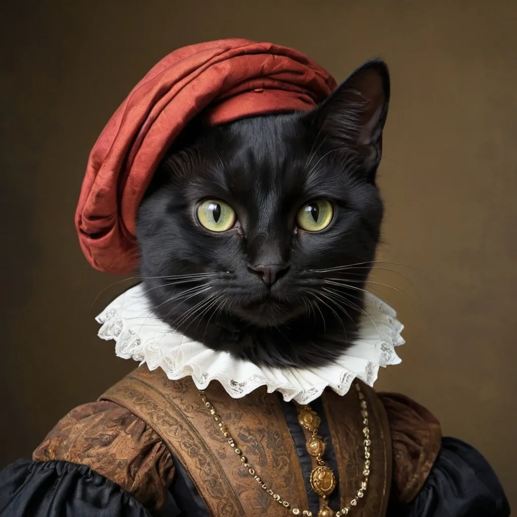 Prompt: Cute Black cat in renaissance times