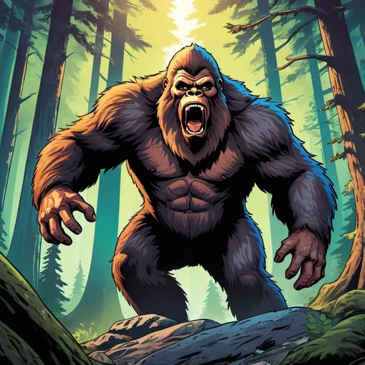 Prompt: You are a comic book artisted tasked with making the cover to a bigfoot comic book