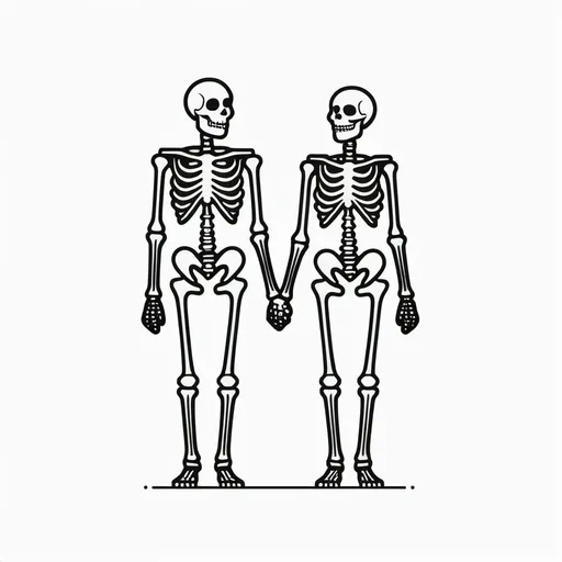 Prompt: skeleton couple, svg, flat minimal line vector design, white background