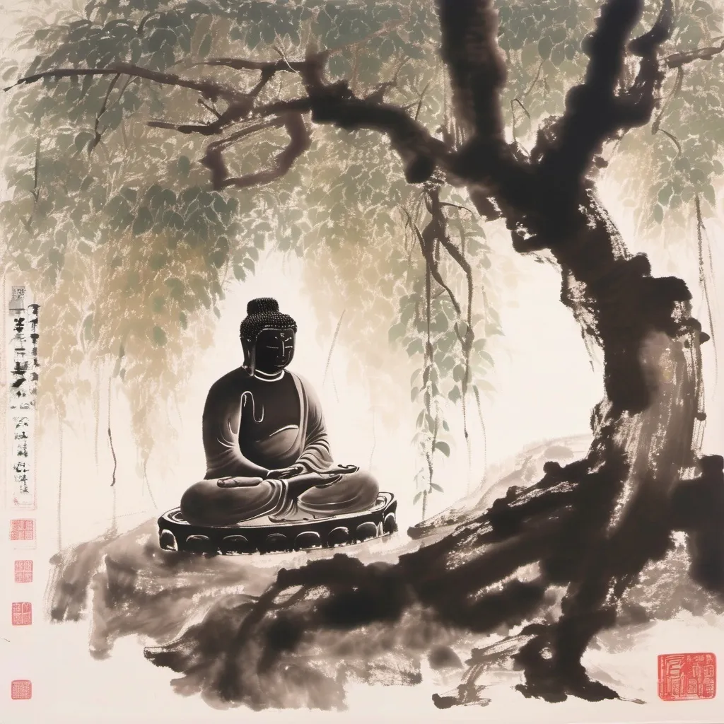 Prompt: Budha sitting under a banyan tree  