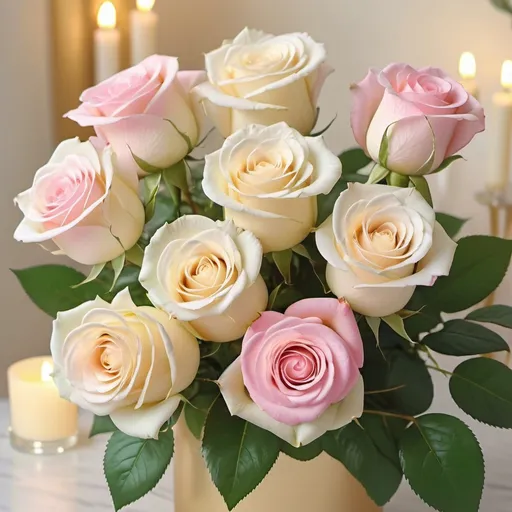 Prompt: Flowers for birthday of my mom , white 7 roses 