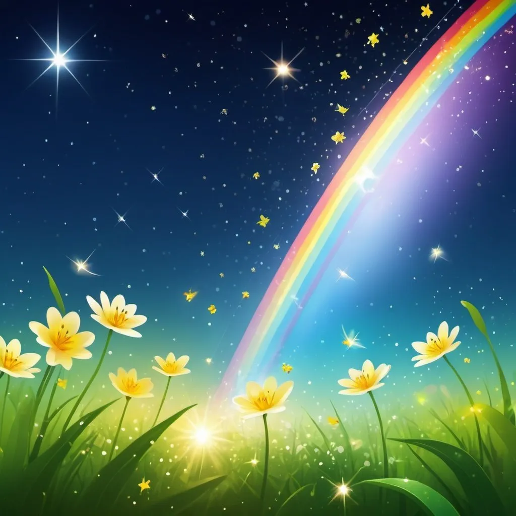 Prompt: simple background, spectral light shining from spring sunlight, fireflies, constellations, blue sky, radiant light, shining divinity, easter, raining spectral light, spring flowers, falling green leaves, eggs,  rainbow, spectral color, golden light, leaves falling from the sky, sunlight shining, disco, gay bar, daylight, blue cloudy skies
