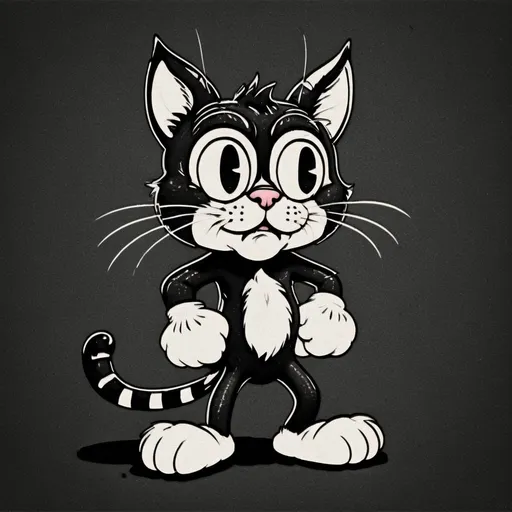 Prompt: Black and white cartoon illustration of a Cat, exaggerated features, striking contrast, ink drawing, detailed fur with bold strokes, intense and piercing gaze, strong and powerful stance, high quality, cartoon, black and white, bold lines, exaggerated features, detailed fur, intense eyes, powerful, high contrast