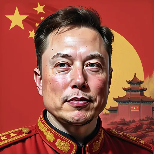 Prompt: Portrait (9:16) Draw a photorealistic image of Elon Musk styled as a communist China leader. Capture his features and expression, dressed in a traditional uniform with a red background. Emphasize the contrast between modernity and historical communist themes.

Portrait (9:16) Create a photorealistic picture of Elon Musk depicted as a leader in communist China. Show him wearing a Mao suit, with an intense expression. The background should have symbolic elements of communism to enhance the theme.

Portrait (9:16) Show a photorealistic image of Elon Musk reimagined as a communist China leader. Focus on his face and attire, wearing a revolutionary suit. Include iconic symbols like red flags or the Great Wall subtly in the background.

Portrait (9:16) Illustrate a photorealistic scene of Elon Musk as a communist China leader. Dress him in a traditional jacket and include a thoughtful expression. The setting should be a historical Chinese landscape, reflecting the era’s aesthetic.

Portrait (9:16) Render a photorealistic portrayal of Elon Musk styled as a communist China leader. Ensure he wears a gray uniform with a serious demeanor. The background should feature notable communist symbols to align with the portrayal.