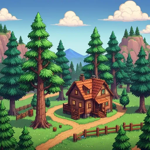 Prompt: Stardew Valley style pine trees