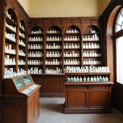 Prompt: old pharmacy indoor

