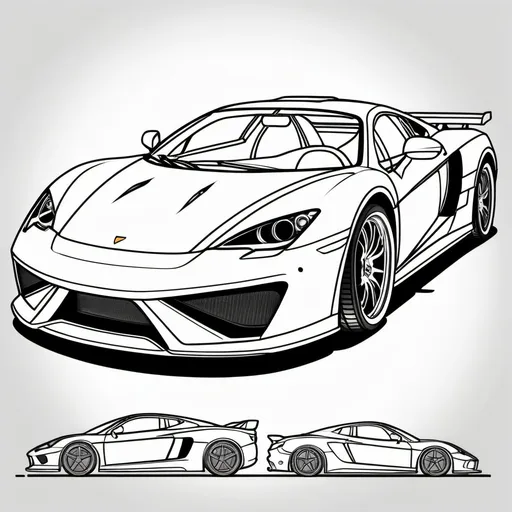 Prompt: create a line image of fast cars for a coloring book with individal parts in it
