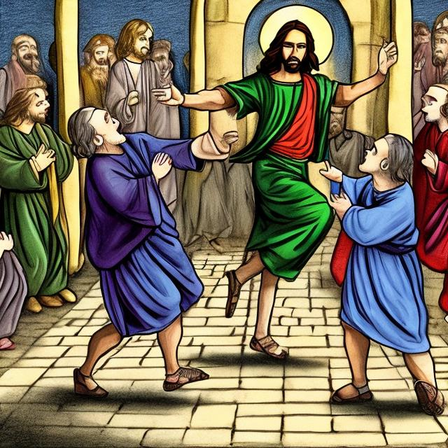 Prompt: Jesus tap dancing with Irish priests