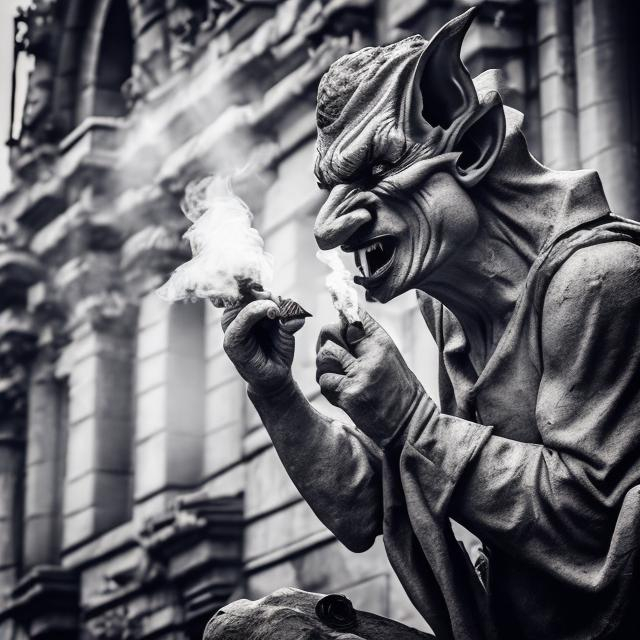 Prompt: Gargoyle smoking a cigar