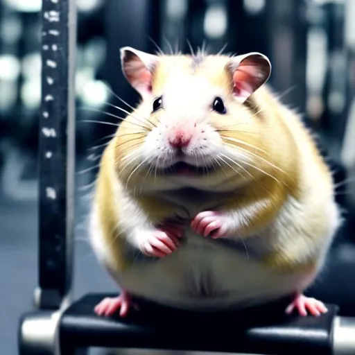 Prompt: Fat Hamster working out at a gym