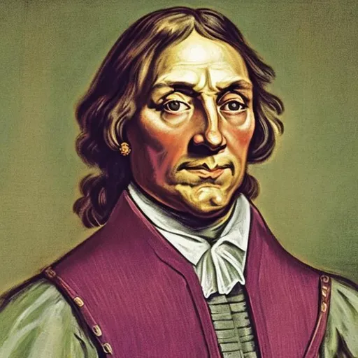 Prompt: Oliver Cromwell secretly wearing bright coloured clothes 