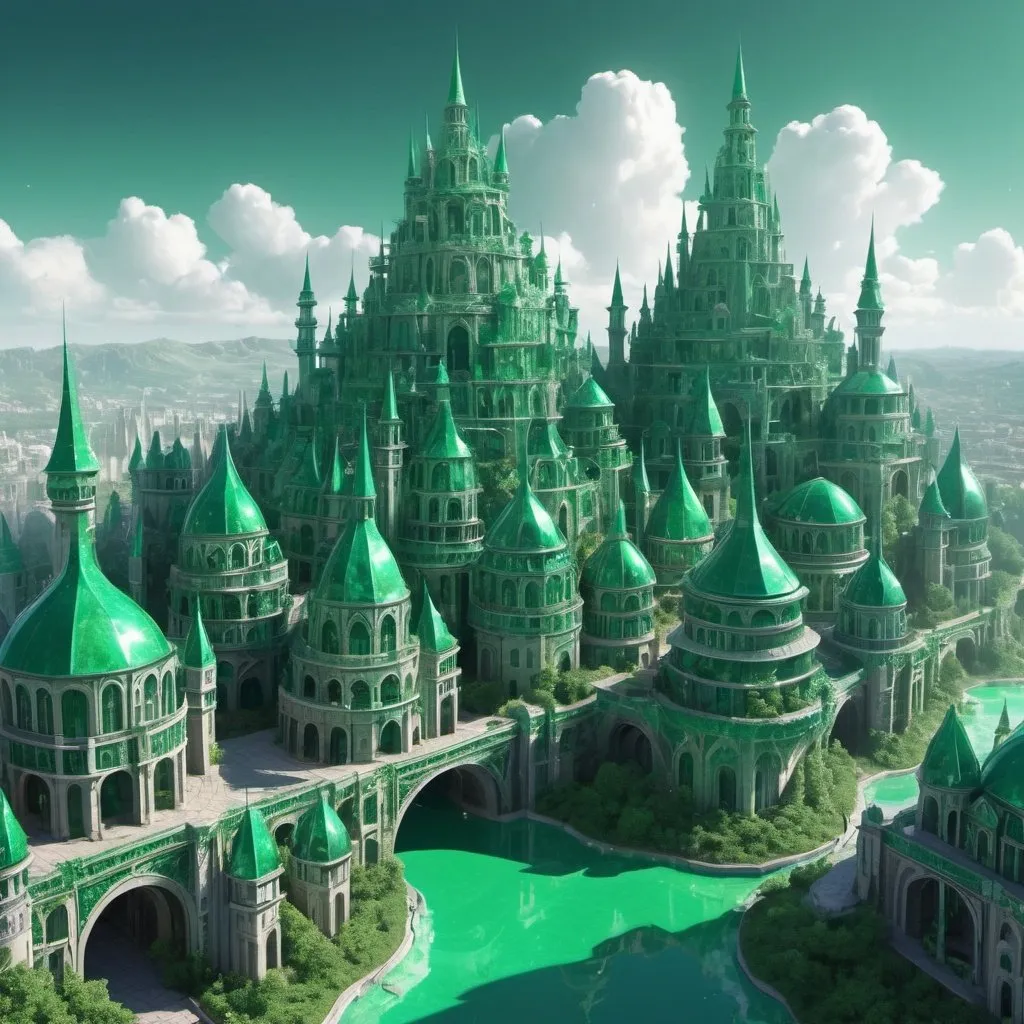 Prompt: a fantasy city, made entirely out of emerald, fantasy style