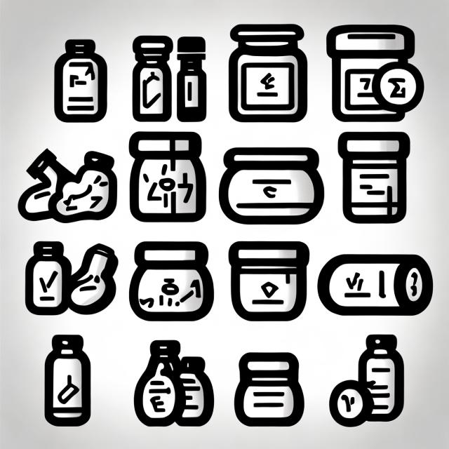 Prompt: simple black and white cartoon 
icons for supplements
