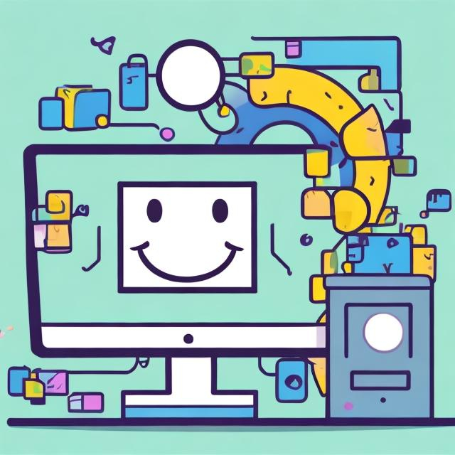 Prompt: a happy smiling computer with a big lock beside it, representing computer protection cartoon style
