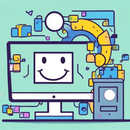 Prompt: a happy smiling computer with a big lock beside it, representing computer protection cartoon style
