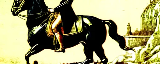 Prompt: The Emperor Napoléon on the standing horse back in Limoges art, Supreme quality 