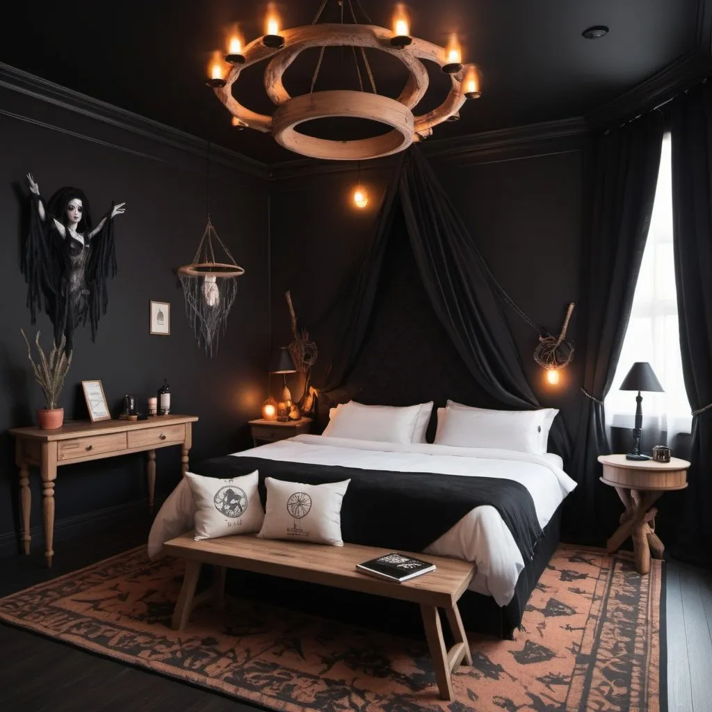 Prompt: Hotel room design inspired by witches