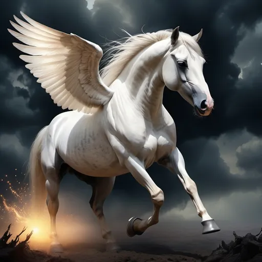 Prompt: A beautiful art of a horse with wings  in a mstical fantasy