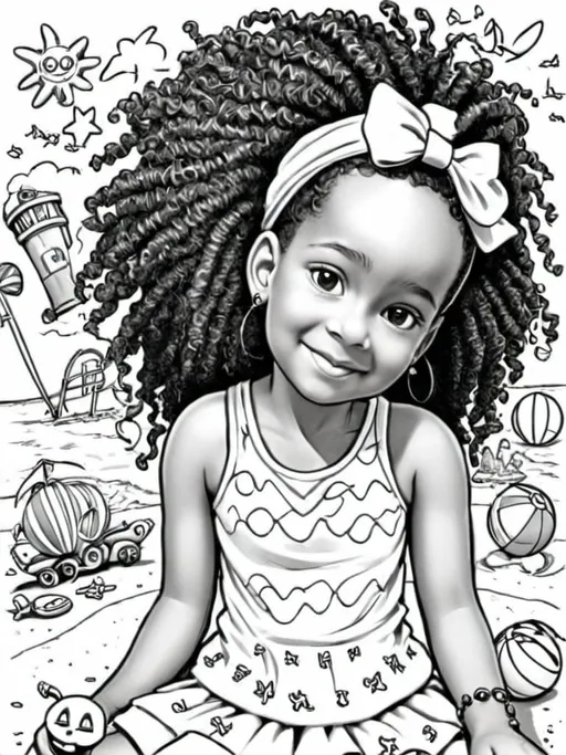 Prompt: Create a children's coloring book for Aliza to celebrate her 4th birthday at the beach!"
