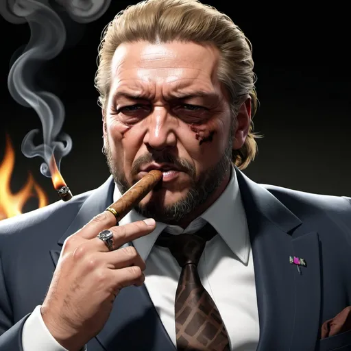 Prompt: big boss rapping while smoking cigar and dissing felix (he's a fat withe boy)