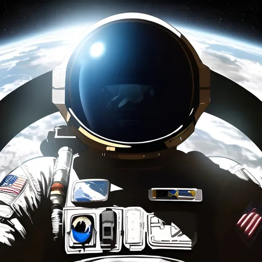 Prompt: Astronaut sitting on a satellite, space-themed illustration, high-contrast shadows, detailed spacesuit, futuristic technology, Earth in the distant background, high quality, sci-fi, space exploration, astronaut, satellite, detailed spacesuit, futuristic, high-contrast, Earth in the background, professional, atmospheric lighting