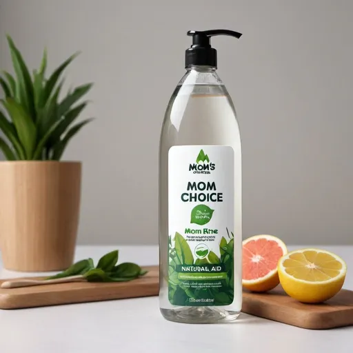 Prompt: I’m wanting to creat a label for my natural 100% dishwasher rinse aid bottle. My company is called mom’s choice. It’s the only rinse aid to be 100% plant based. The label will be transparent. It’s a eco company. The ingredients are natural and non toxic and plant based. The brand also wants to accentuate the fact that the glass wear will be extremely clean