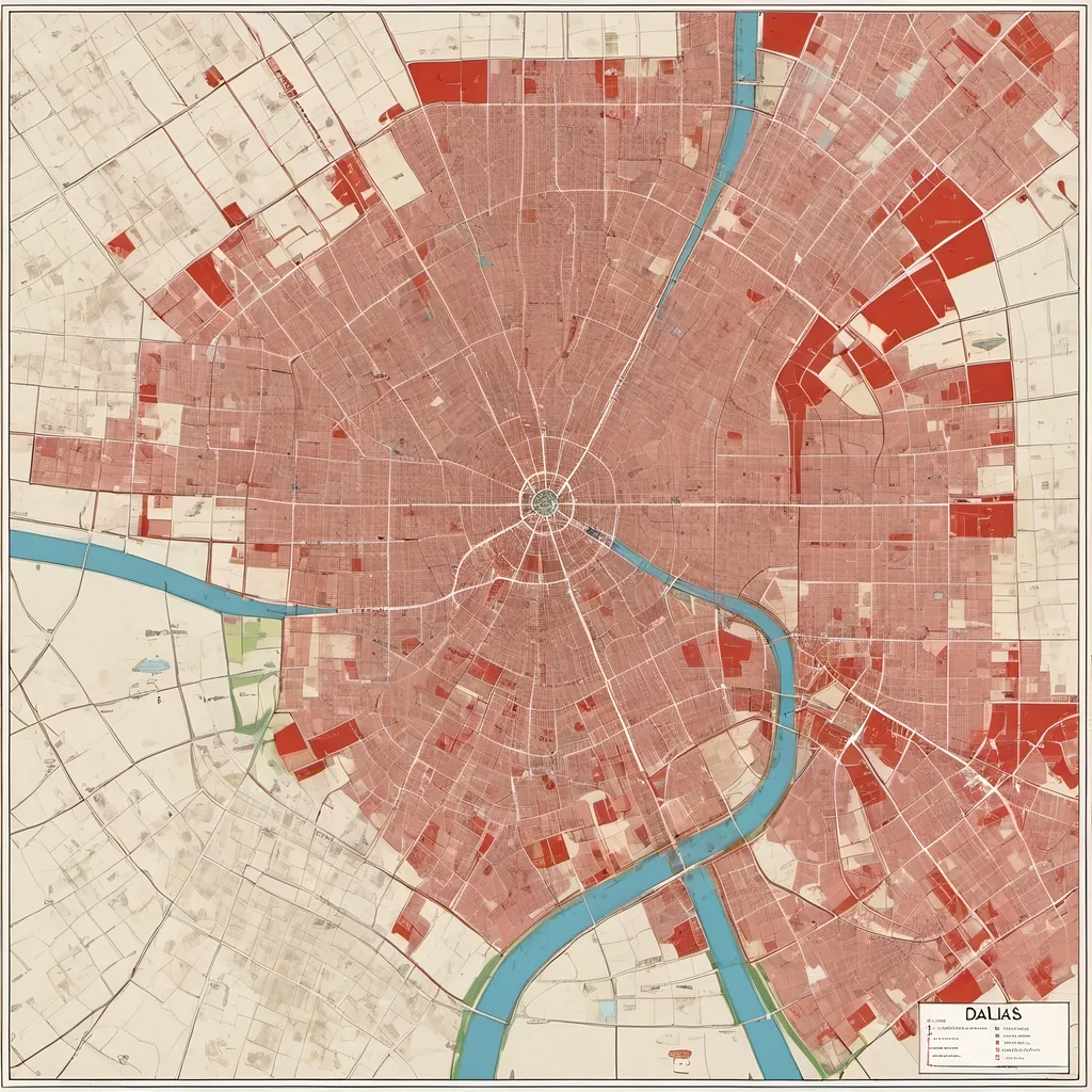 Prompt: accurate map of dallas, texas with a top-down view spanning as north as McKinney, TX, as south as Red Oak, Tx, as west as Arlington, TX, and east as Rockwall, tx and in the style of studio Ghibli and icons for significant landmarks marked at their appropriate locations and major streets and highways labled --ar 4:3 --style raw --v 6.1