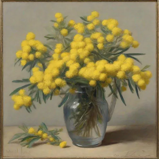 Prompt: An oil painting of wattle flowers, isolated. By [Henry Turner|Ethel Carrick fox]