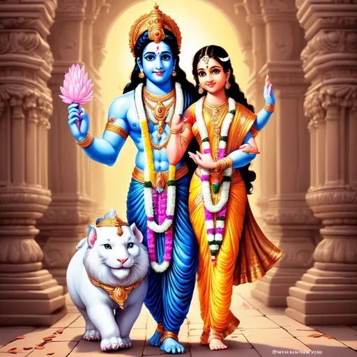 Prompt: Cute vishnu walking with basuri