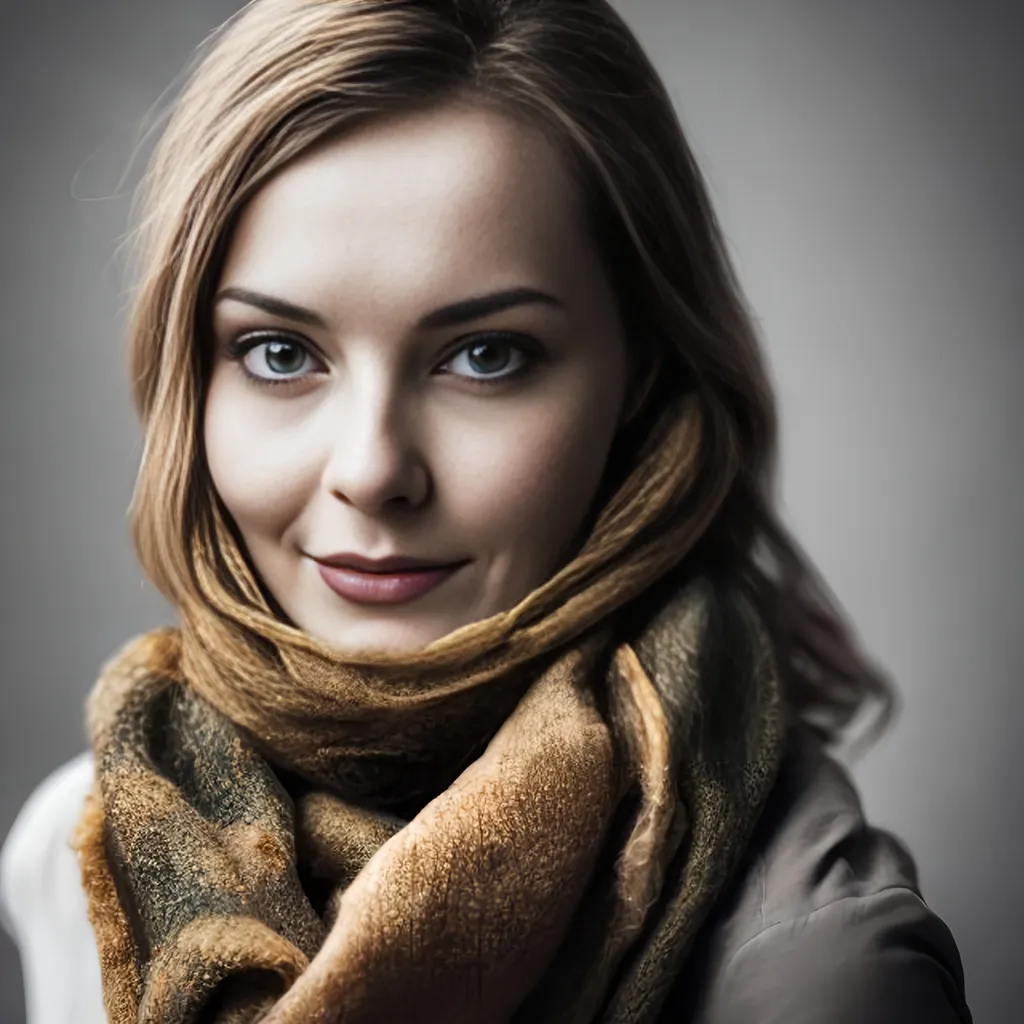 Prompt: A realistic woman photo with scarf