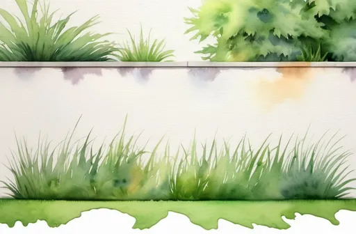 Prompt: Watercolor wall backyard grass only, front view