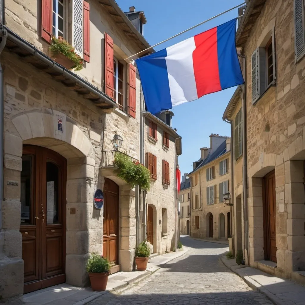 Prompt: counrty france with its costoms traditions and the natioal flag