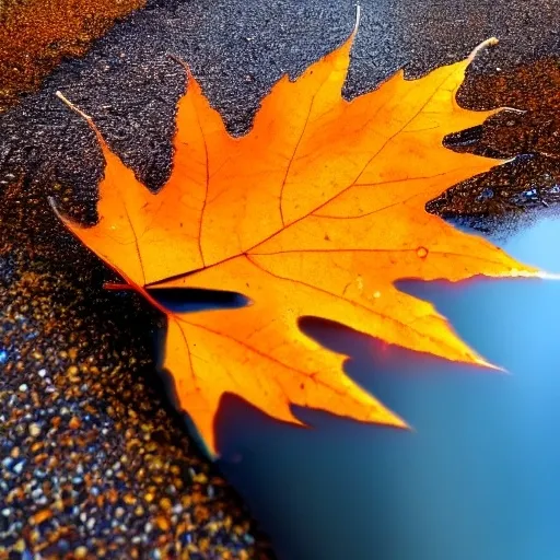 Prompt: autumn leaf on a water streem