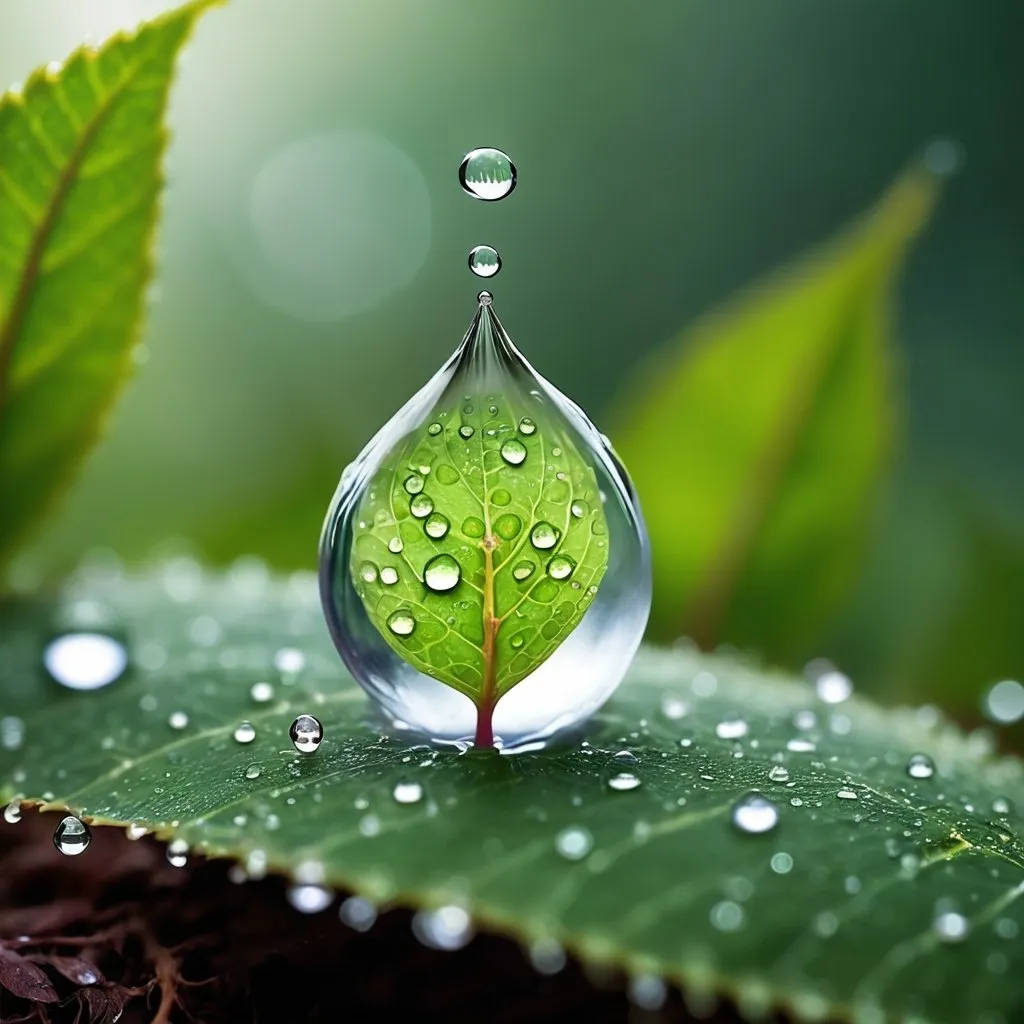 Prompt: magical water droplet on a leaf