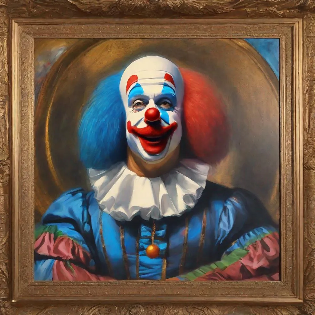 Prompt:  leonardo da vinci style painting, clown core,  theo von, corecore, shane gillis, louis ck,  joe biden, kevin hart