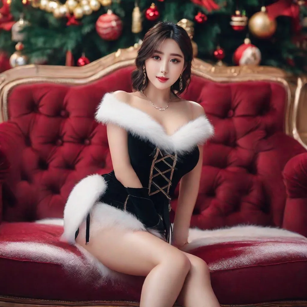 Prompt: eunha,  slim thick, thighs, uhd, realistic, 4k, 8k,  photoshoot, sensual, big chest, christmas outfit,   kpop