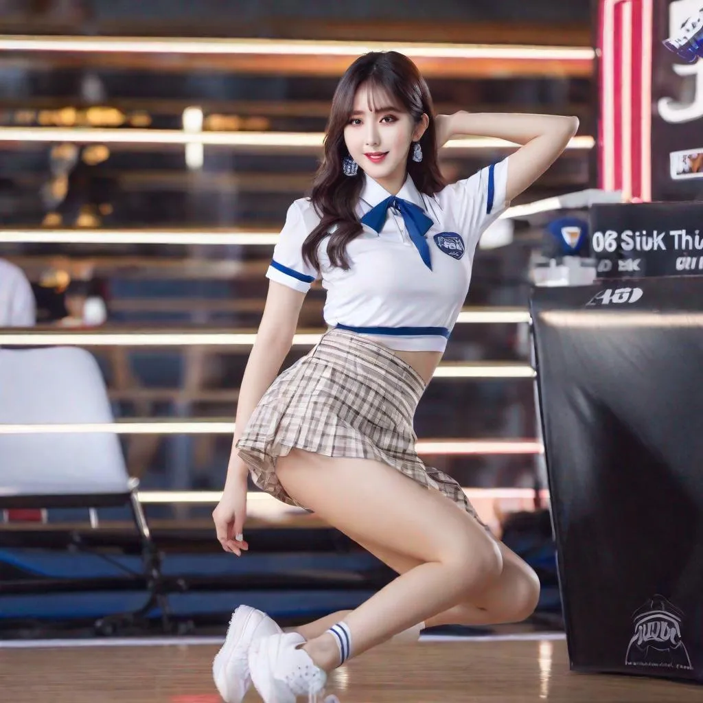 Prompt: eunha,  slim thick, uhd, realistic, 4k, 8k,  photoshoot, cheer leader, short skirt