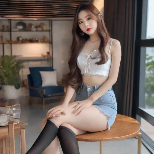 Prompt: Wonyoung, slim thick, thighs, uhd, realistic, 4k, 8k,  photoshoot, sensual, 