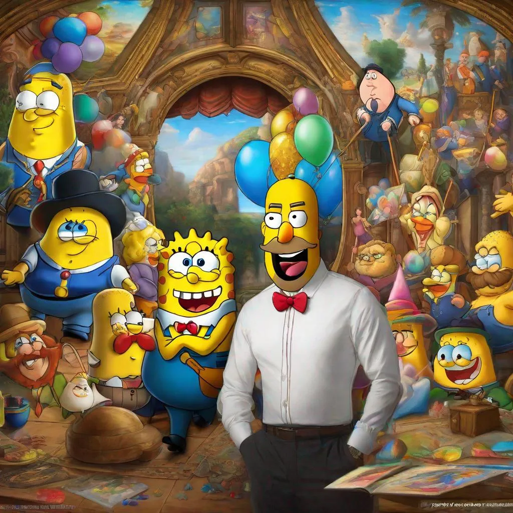 Prompt: eunha, leonardo da vinci style painting, spongebob, clown core, peter griffin, theo von, corecore, shane gillis, louis ck, tucker carlson, joe biden, kevin hart