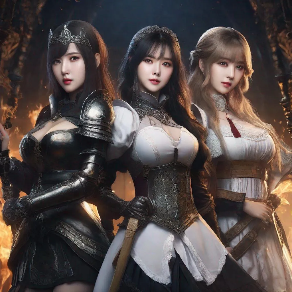 Prompt: Chaewon, Eunha, Bae Joo-Hyun,  slim thick, thighs, uhd, realistic, 4k, 8k,  photoshoot, sensual, dark souls type world, dark souls, dark souls 2, dark souls 3, bloodborne, elden ring