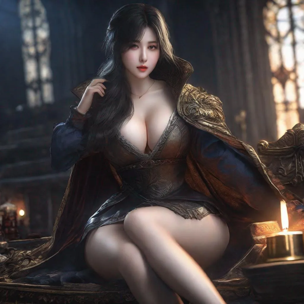 Prompt: eunha,  slim thick, thighs, uhd, realistic, 4k, 8k,  photoshoot, sensual, big chest, dark souls type world, dark souls, dark souls 2, dark souls 3, bloodborne, elden ring