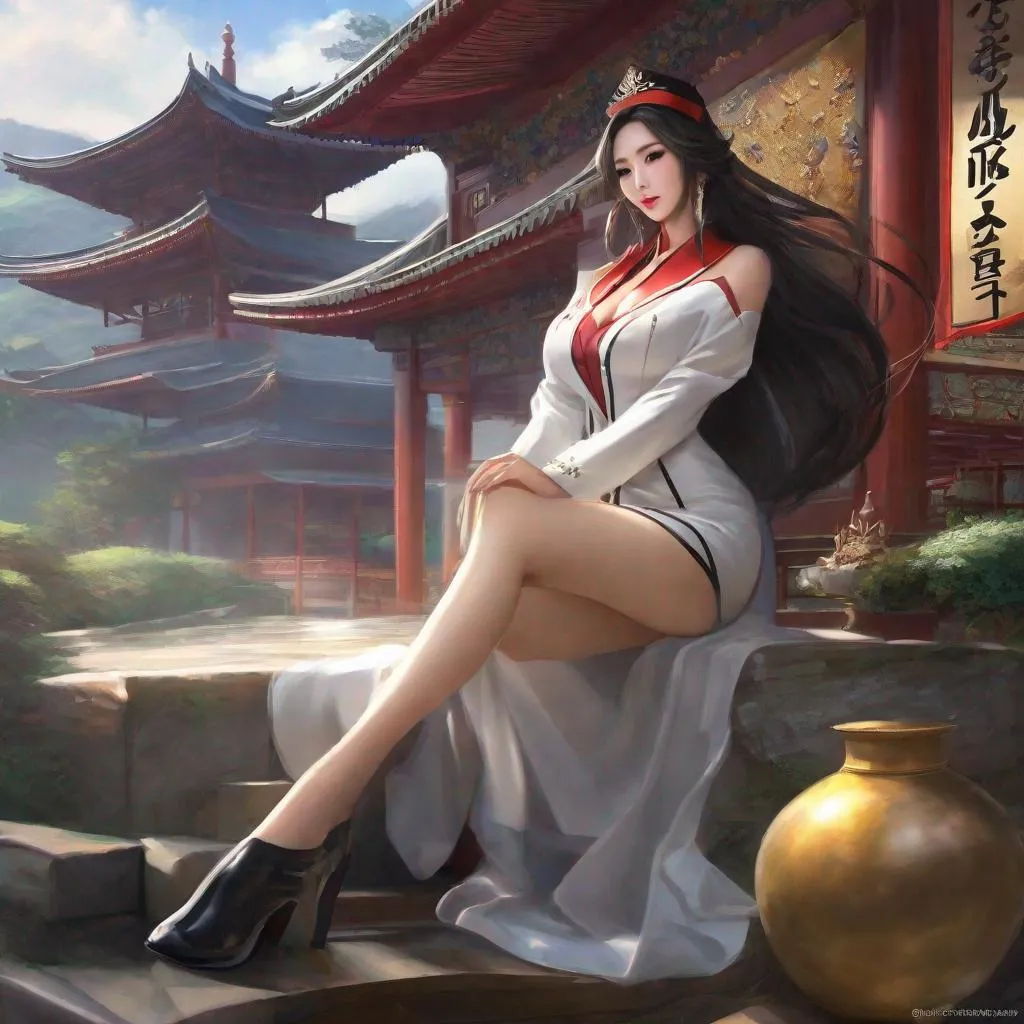 Prompt: Humble, Beautiful, Asian Queen,  Korean Woman, Big Chest, Stockings, scenic, dr eggman, 