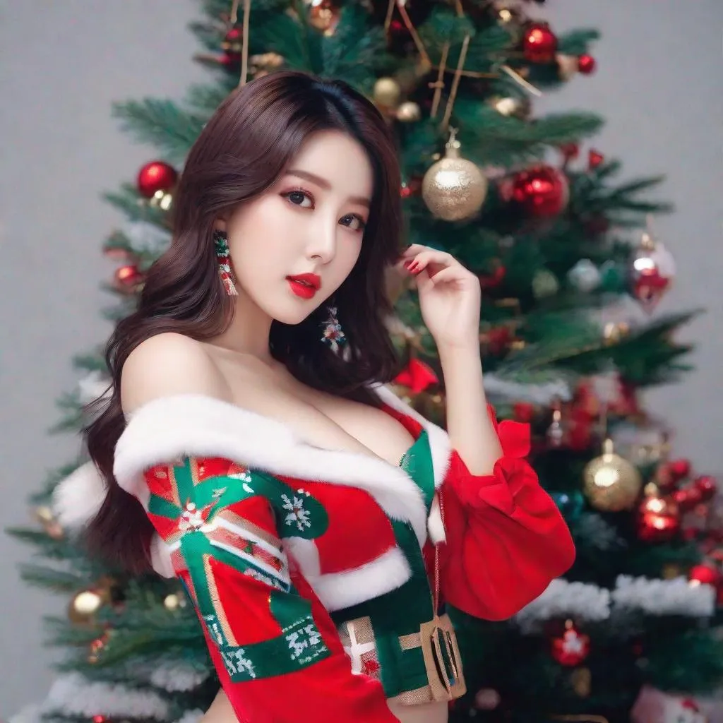 Prompt: eunha,  slim thick, thighs, uhd, realistic, 4k, 8k,  photoshoot, sensual, big chest, christmas outfit,   kpop