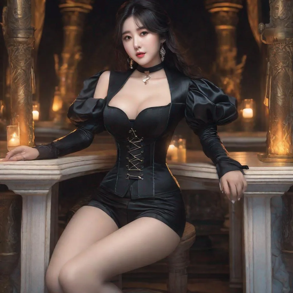 Prompt: eunha,  slim thick, thighs, uhd, realistic, 4k, 8k,  photoshoot, sensual, big chest, dark souls type world