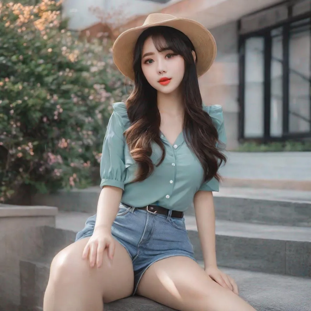 Prompt: ulzzang, slim thick, thighs, uhd, realistic, 4k, 8k,  photoshoot, sensual, plump, short skirt, upskirt, cheeks shown