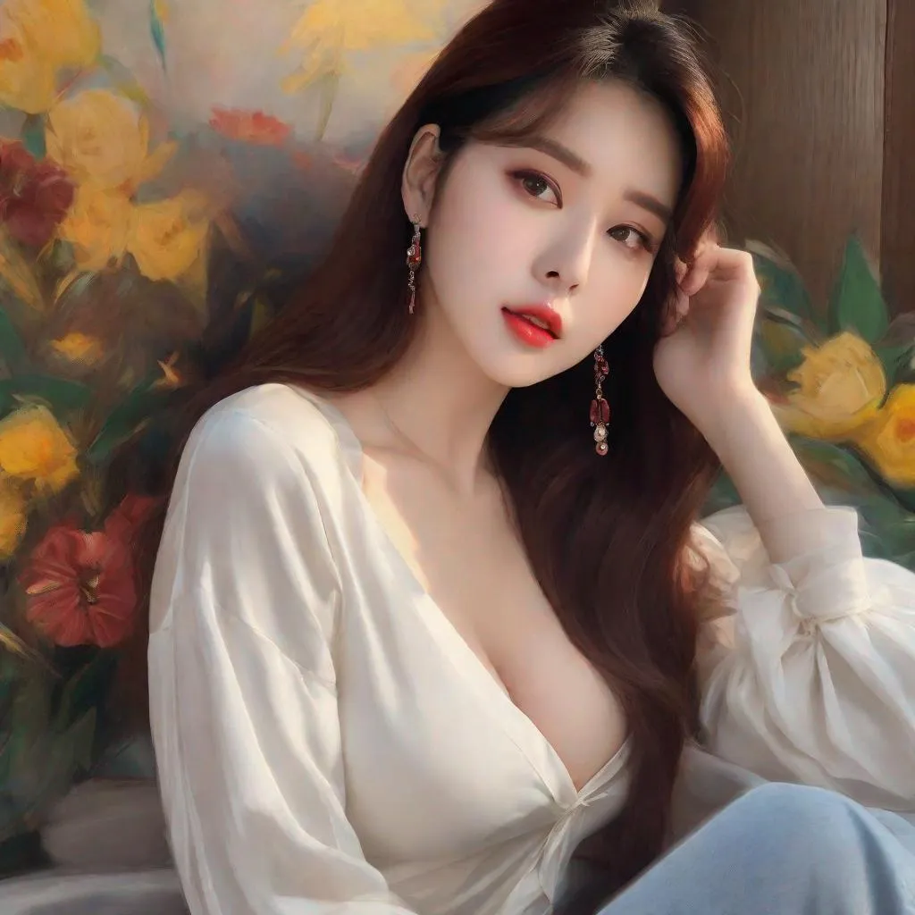 Prompt: Humble, Masterpiece, Kang Mina type face, Kang Mina type body, 20 year old milf, from his pov,  ulzzang, realistic kpop idol,  dark burgundy hair, beautiful woman, big chest, B cup, uhd, realistic, 4k, 8k, photoshoot, extremely high definition, perfection, Van gogh type painting,  cat girl, dog girl, fox girl, playboy, scenic, portrait, insanity, breathtaking, iridescent, complex, impressive, remarkable, glorious, grandiose, sumptuous, luxurious, 