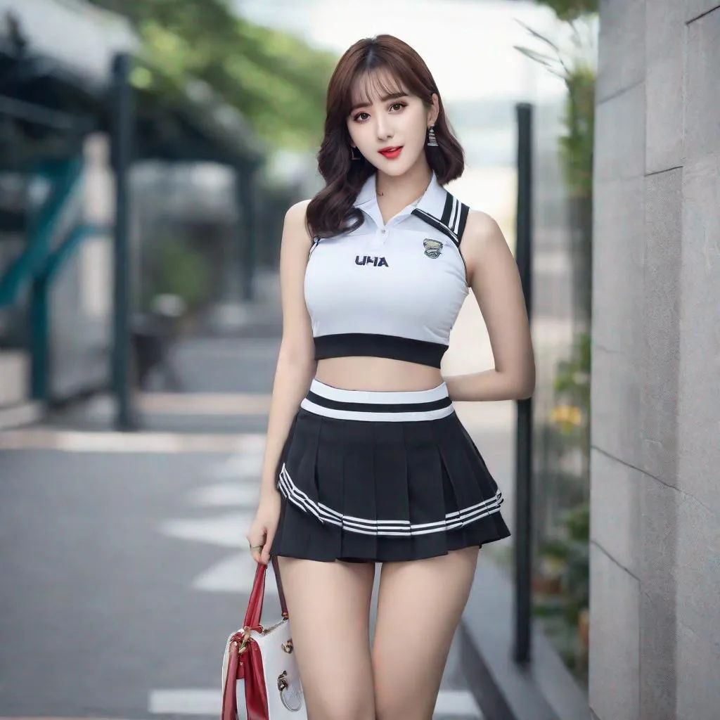 Prompt: eunha,  slim thick, uhd, realistic, 4k, 8k,  photoshoot, cheer leader, short skirt