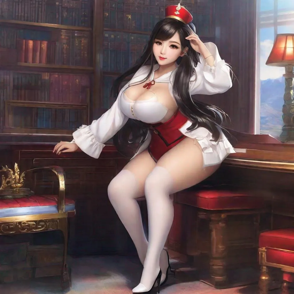 Prompt: Humble, Beautiful, Asian Queen,  Korean Woman, Big Chest, Stockings, scenic, dr eggman, big rump, curvy