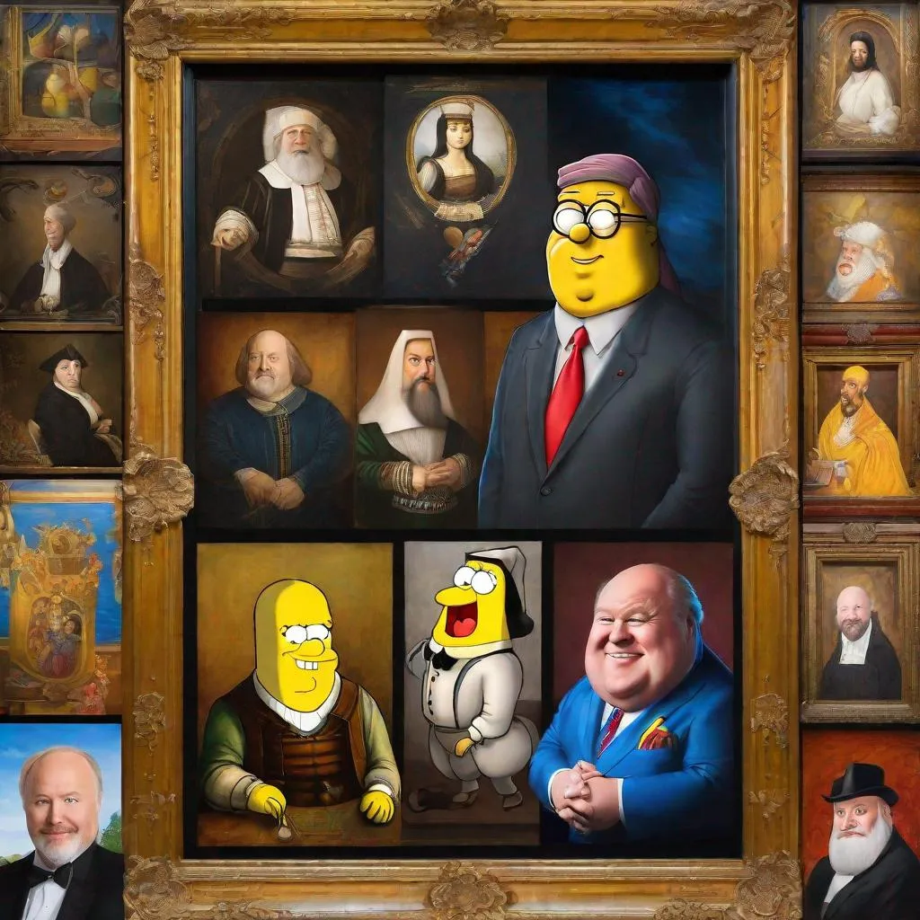 Prompt: eunha, leonardo da vinci style painting, spongebob, clowncore, peter griffin, theo von, corecore, shane gillis, louis ck, tucker carlson, joe biden, kevin hart